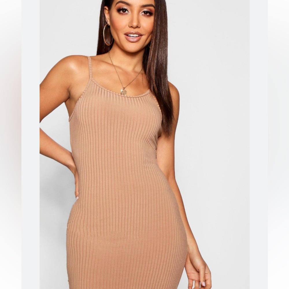 BOOHOO Peach Ribbed Bodycon Mini Dress